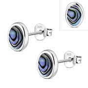 Abalone Shell Oval Silver Stud Earrings, e346